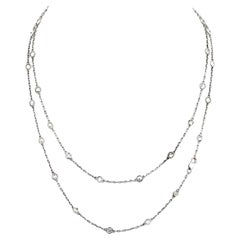 Vintage 14k White Gold 5.00cttw Round Cut Diamond by the Yard Chain Necklace
