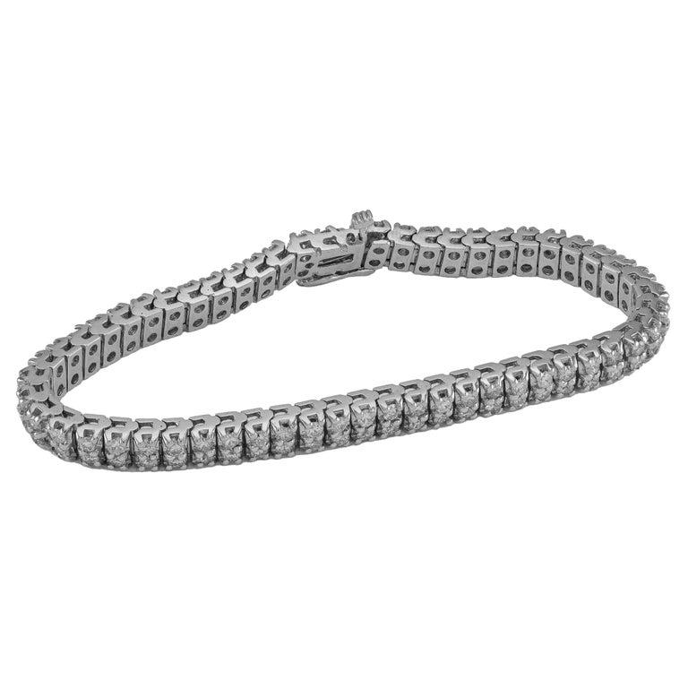 Taille ronde Bracelet de tennis à deux rangs en or blanc 14k, 5.0ct Diamond, New York Crafted en vente