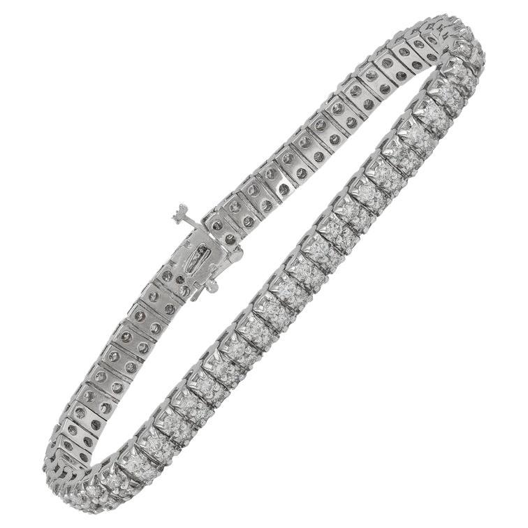 Bracelet de tennis à deux rangs en or blanc 14k, 5.0ct Diamond, New York Crafted en vente