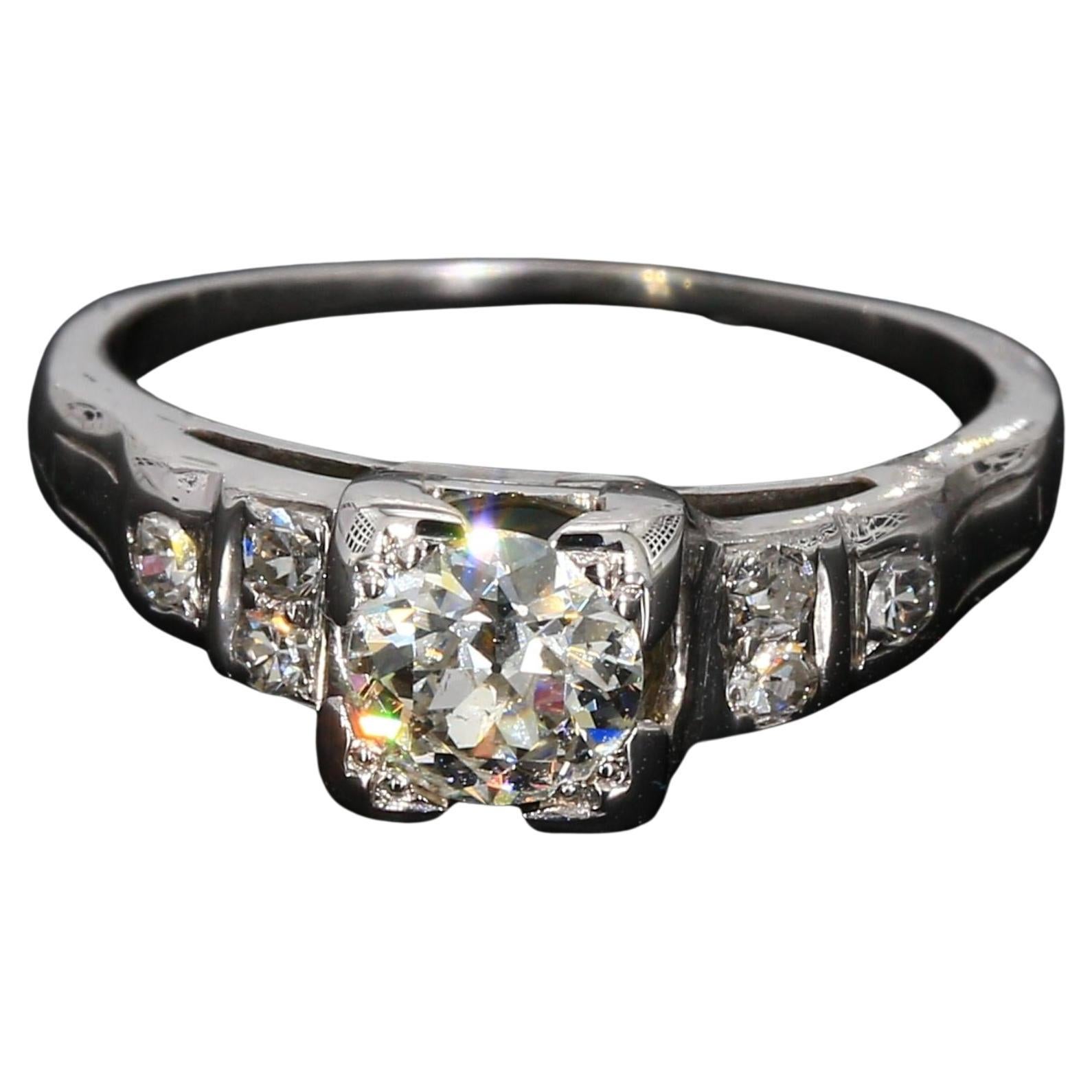 14k White Gold 5.0ct Old Mine Cut Diamond Engagement Ring with Accents - Size 5