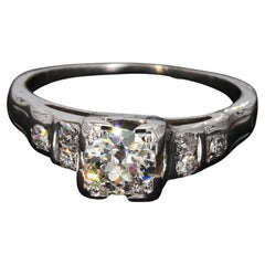 14k White Gold 5.0ct Old Mine Cut Diamond Engagement Ring with Accents - Size 5