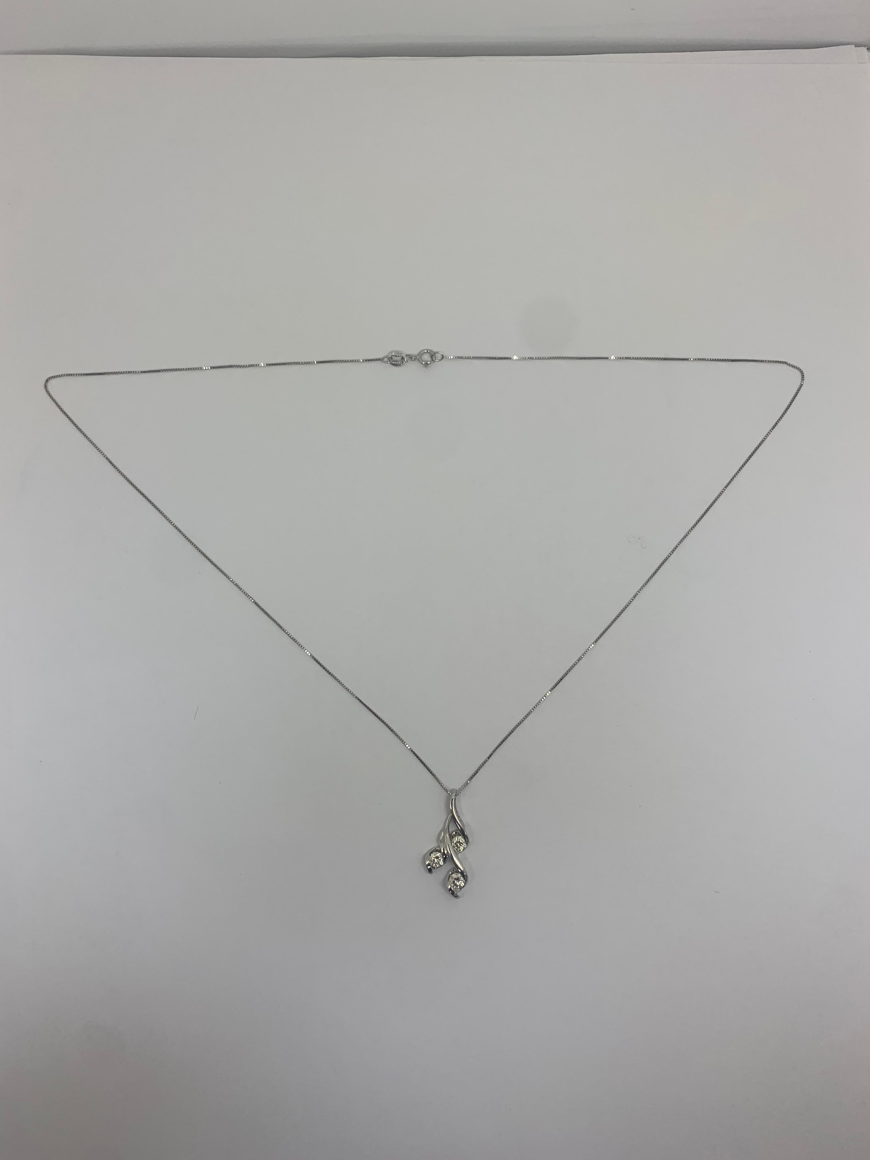 Art Deco 14k White Gold .50cttw Diamond 3 Stone Necklace