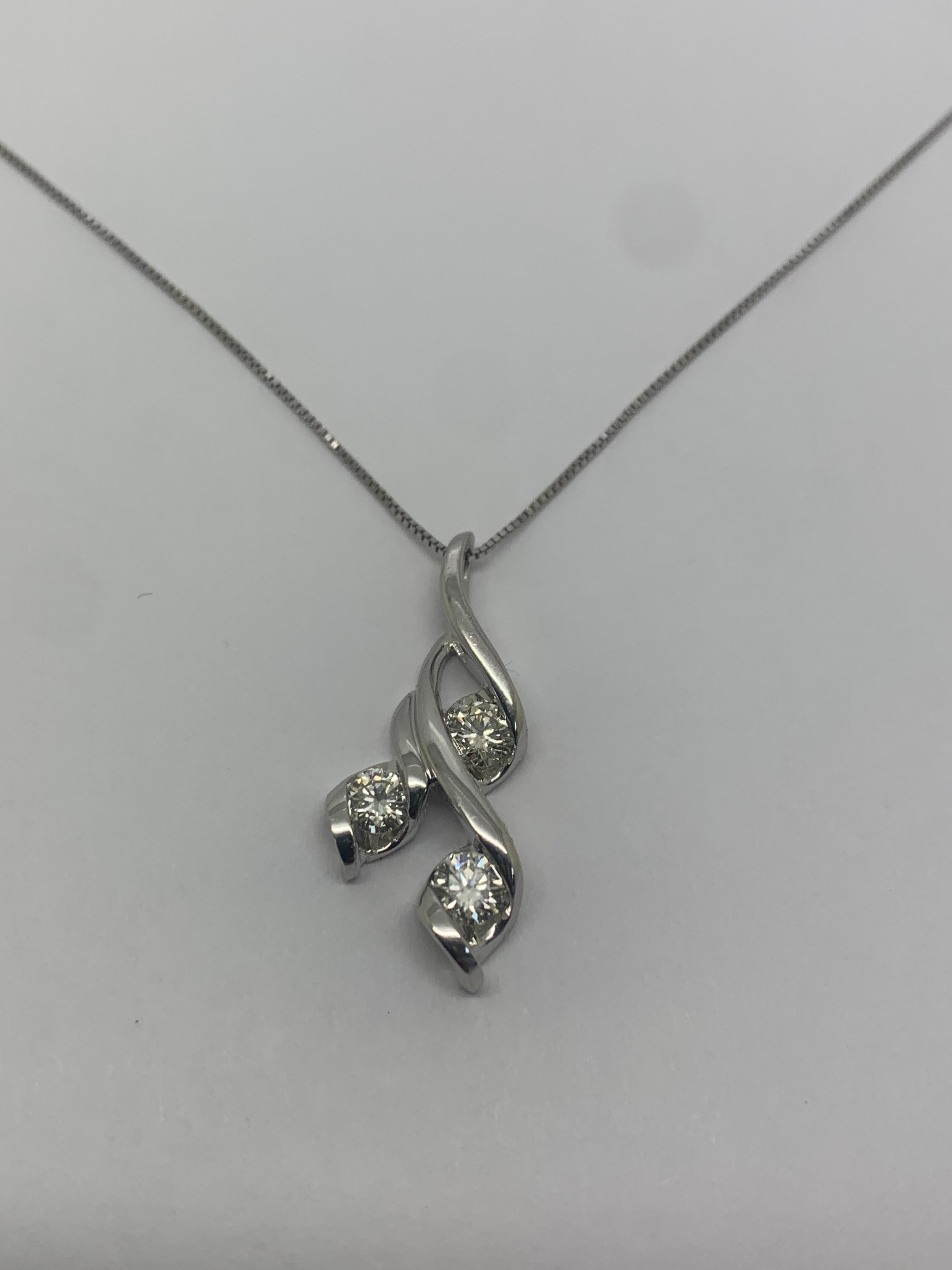 Round Cut 14k White Gold .50cttw Diamond 3 Stone Necklace