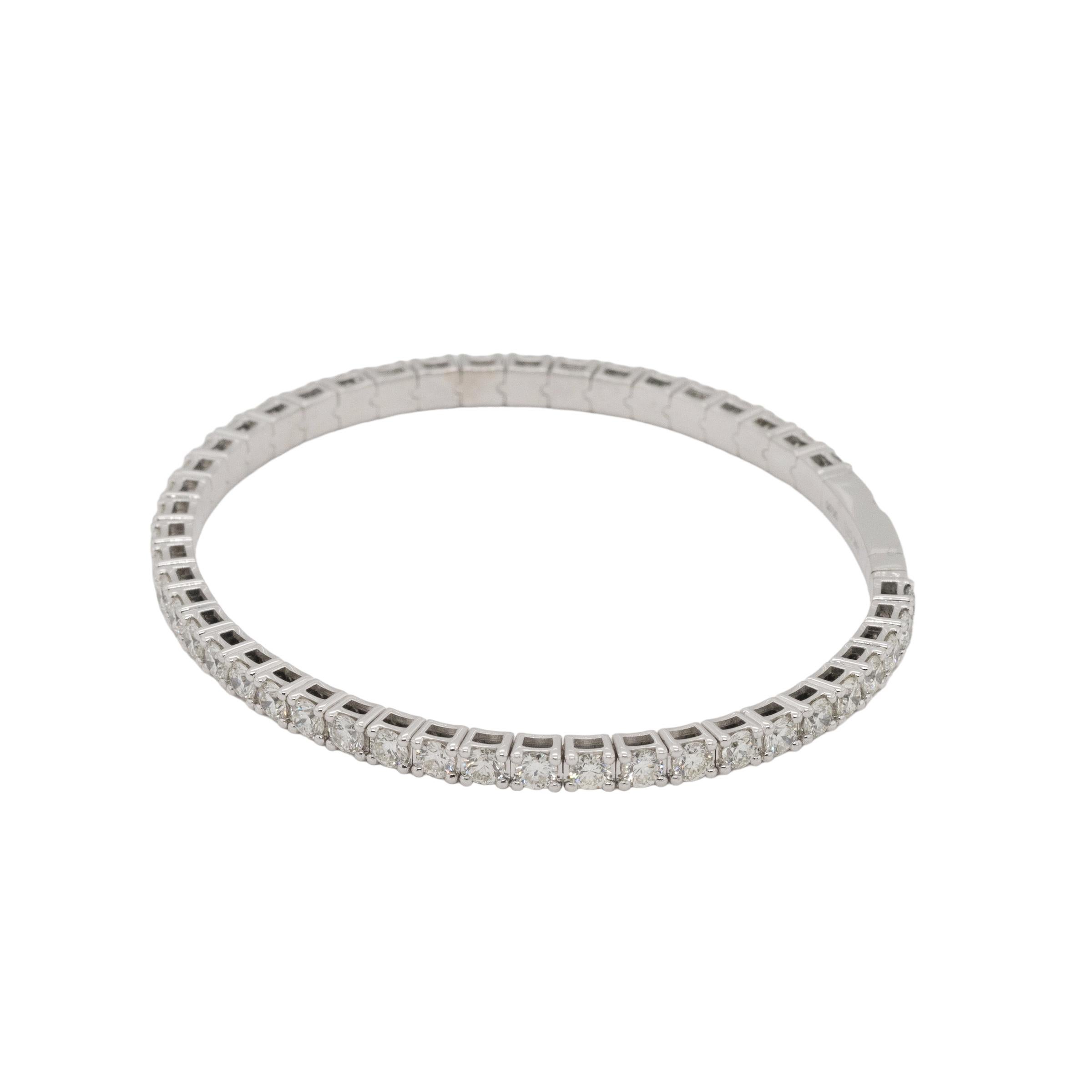 Brazalete de oro blanco de 14 quilates con diamantes naturales de 5,0 ctw estilo tenis elástico en venta 1