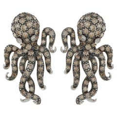 14K White Gold 5.10ct Fancy Colored Diamond Octopus Earrings MF19-021926