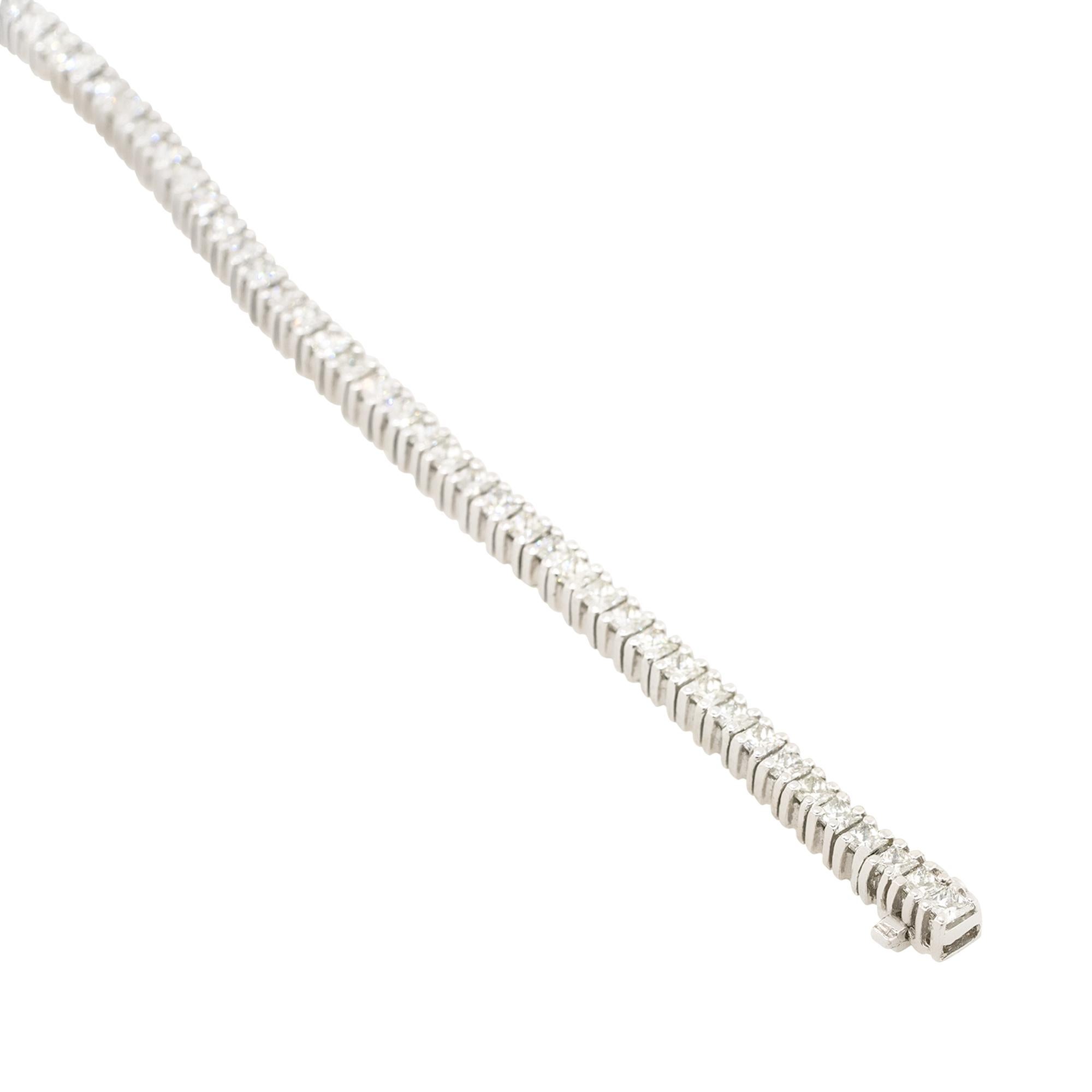 Women's or Men's 14k White Gold 5.20ctw Princess Cut Diamond Tennis Bracelet For Sale