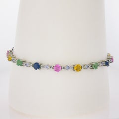 14k Weißgold 5,40ctw Mehrfarbig Regenbogen Saphir Diamant Linie Gliederarmband