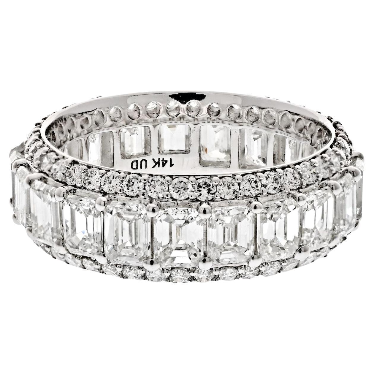 14K White Gold 5.50 cttw Emerald Cut Diamond Eternity Band