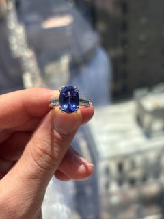 14K White Gold 5.50ct Oval Tanzanite & Diamond Split Band Ring
