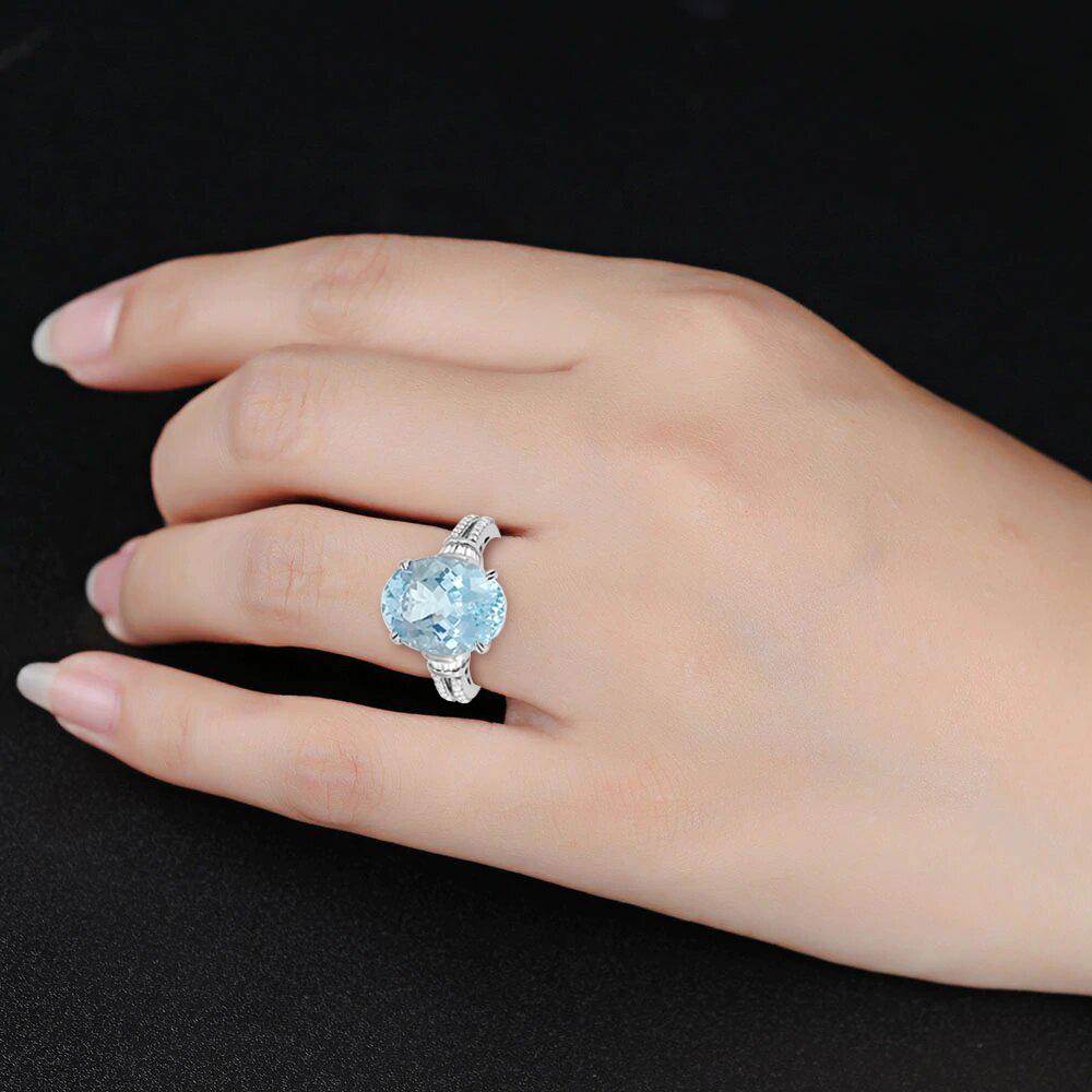 Modern 14K White Gold 5.56 Cts Aquamarine Diamond Ring. Style# R3583 For Sale