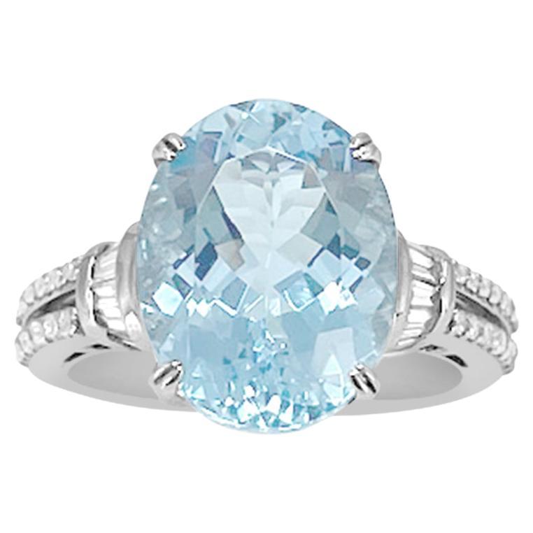 14K White Gold 5.56 Cts Aquamarine Diamond Ring. Style# R3583 For Sale