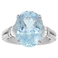 14K White Gold 5.56 Cts Aquamarine Diamond Ring. Style# R3583