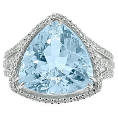 14K White Gold 5.61cts Aquamarine and Diamond Ring, Style# R3657