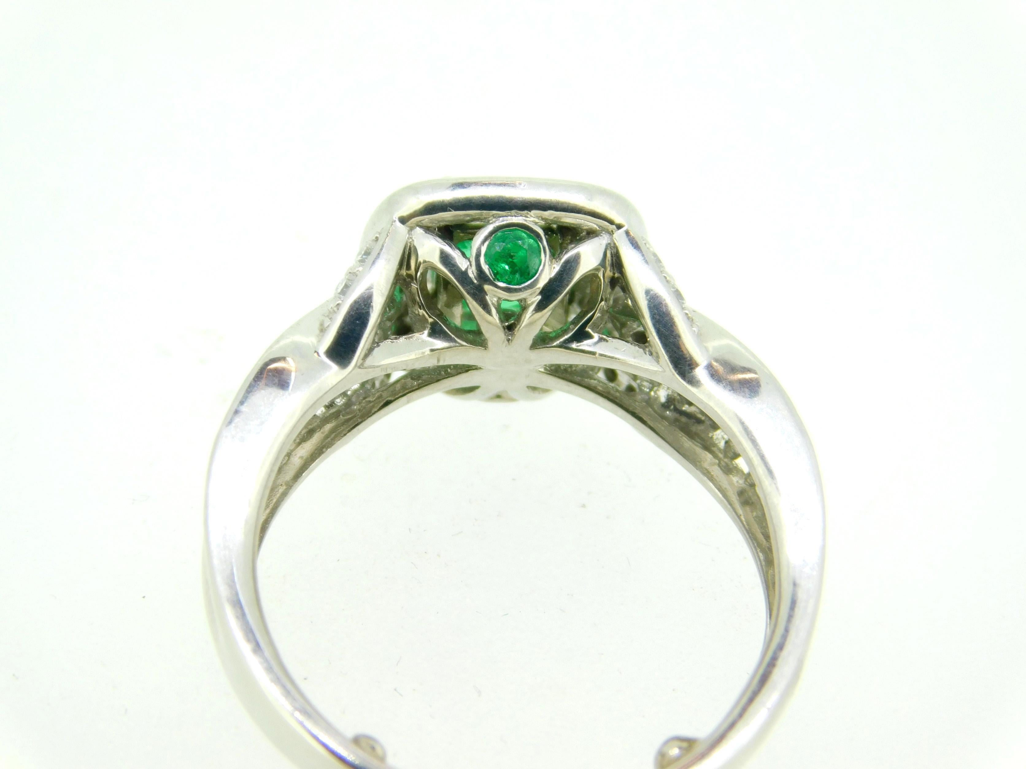 Round Cut 14k White Gold .56ct Genuine Natural Emerald and Diamond Halo Ring '#J5003' For Sale