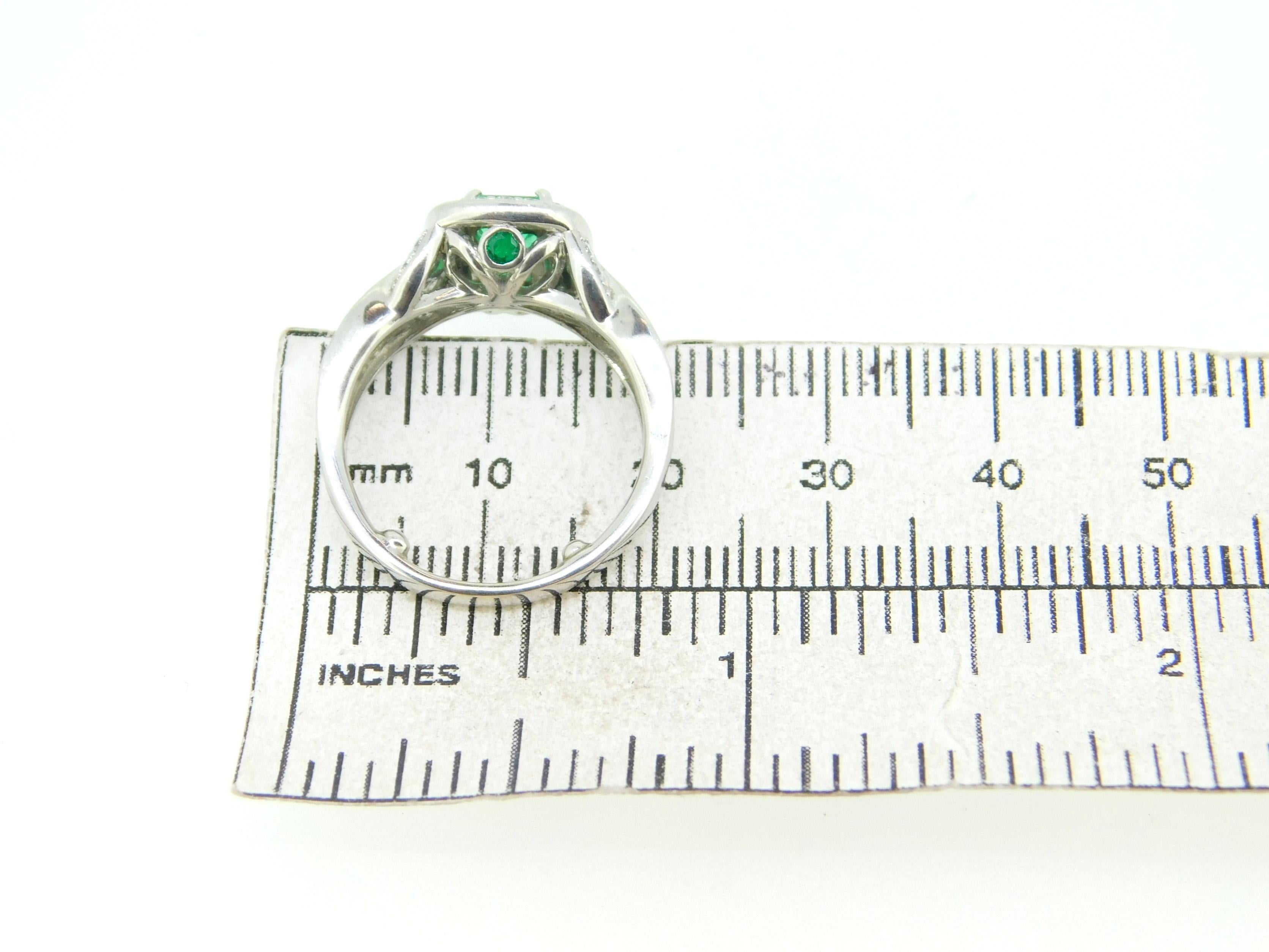 14k White Gold .56ct Genuine Natural Emerald and Diamond Halo Ring '#J5003' For Sale 2