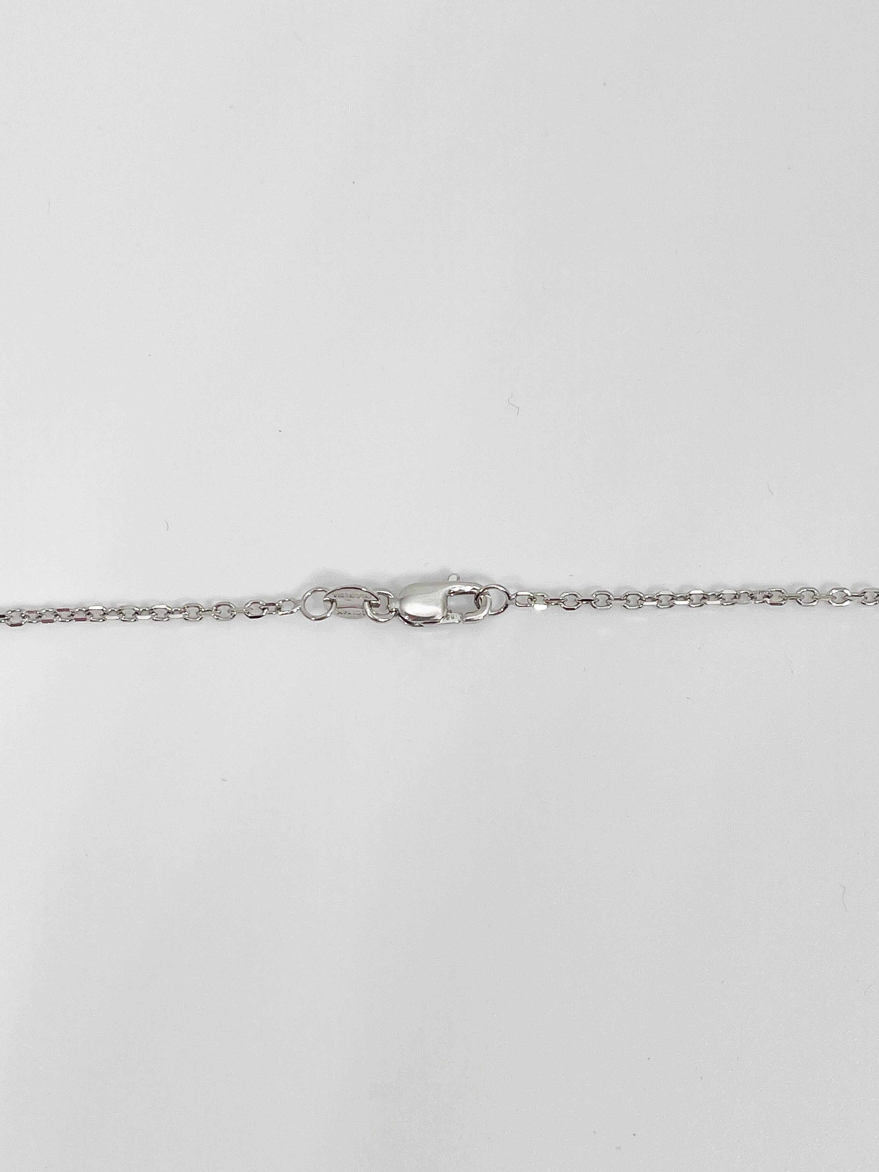 Women's 14K White Gold .57 CTW Diamond and .78 CTW Sapphire Pendant Necklace. For Sale