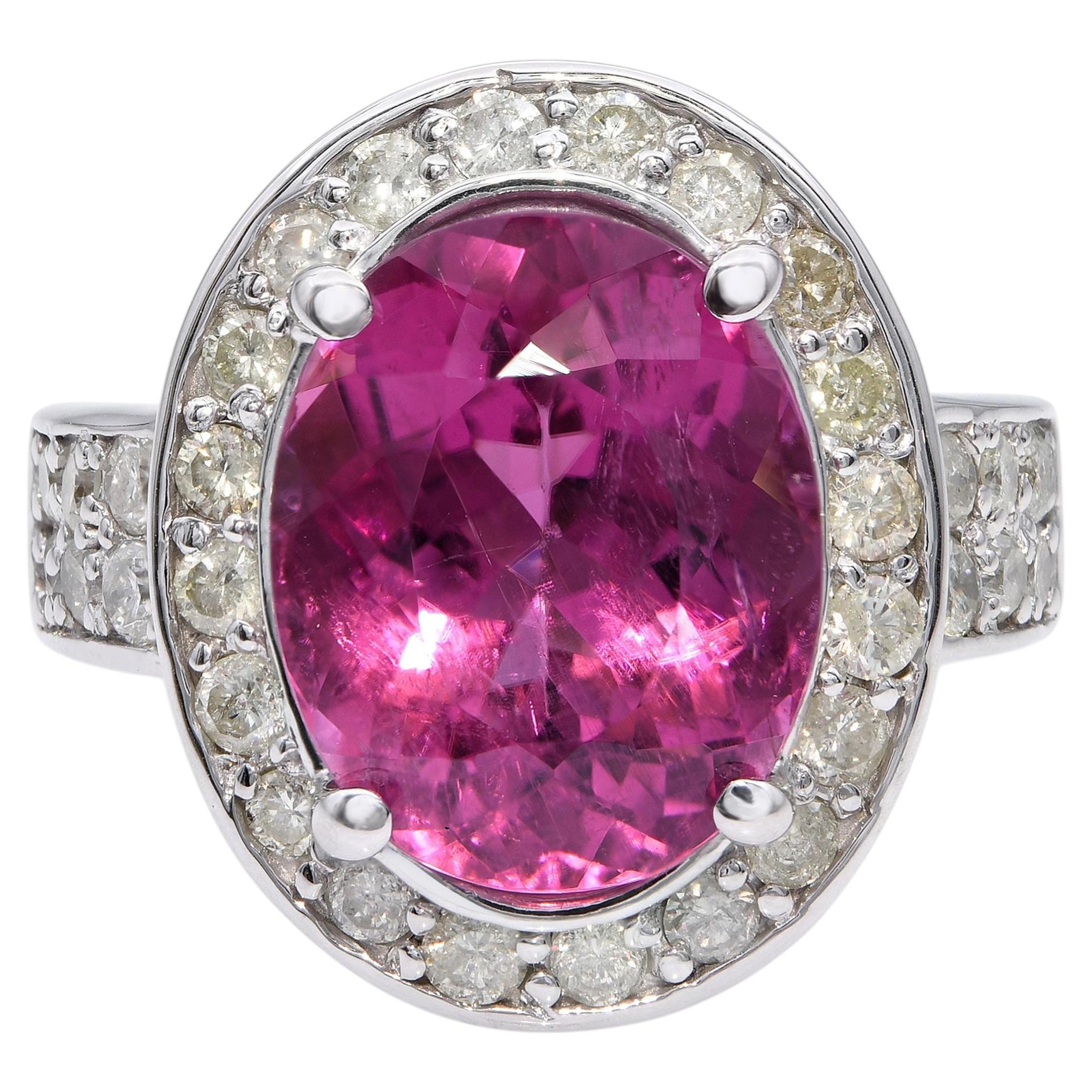 14k White Gold 5.80ct Pink Tourmaline 1.28tcw Diamond Statement Ring
