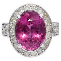 Bague en or blanc 14k 5.80ct Pink Tourmaline 1.28tcw Diamond Statement Ring