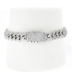 14K White Gold 5ct Round Diamond Covered Cuban Curb Link 9mm Wide Chain Bracelet