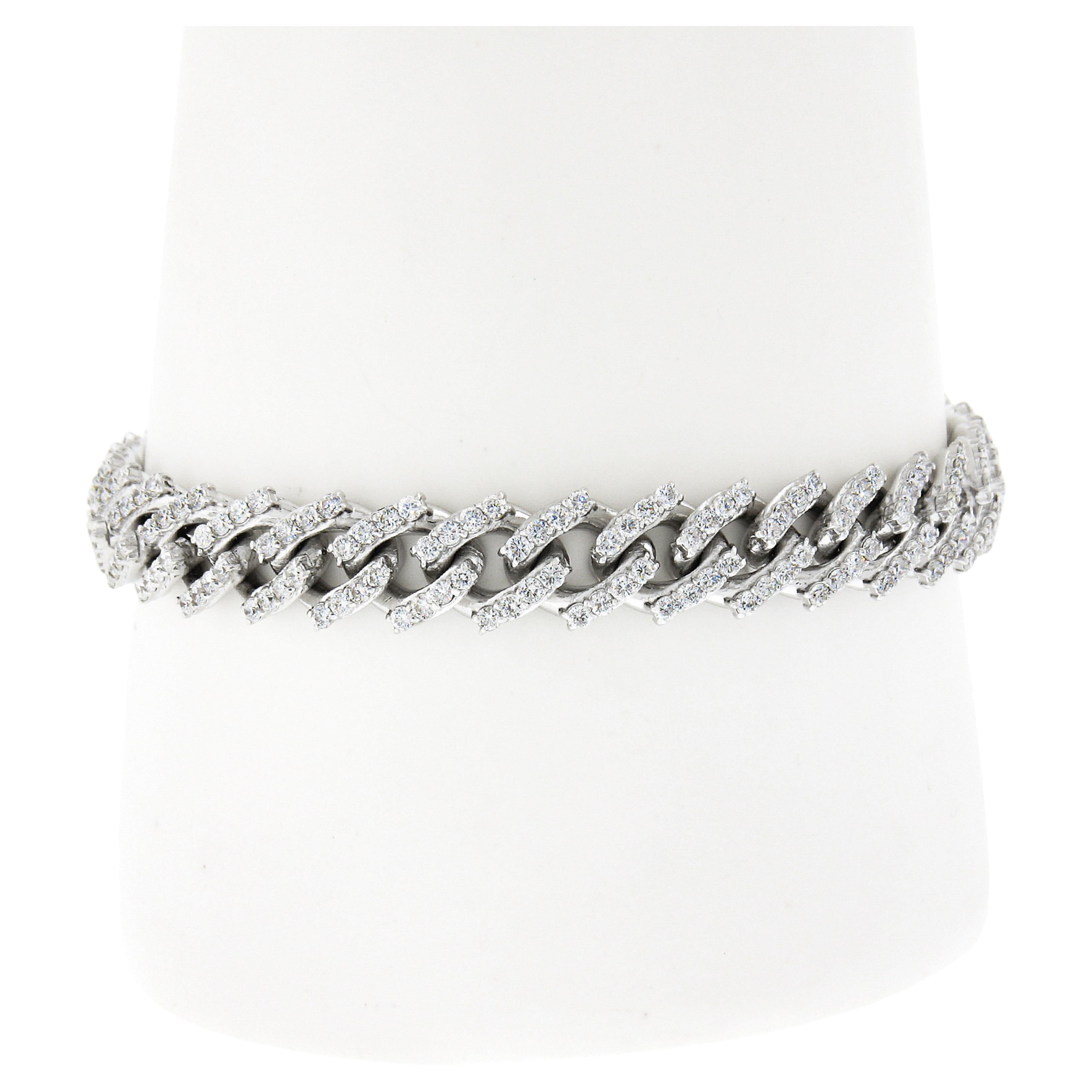 14K White Gold 5ct Round Diamond Covered Cuban Curb Link 9mm Wide Chain Bracelet For Sale