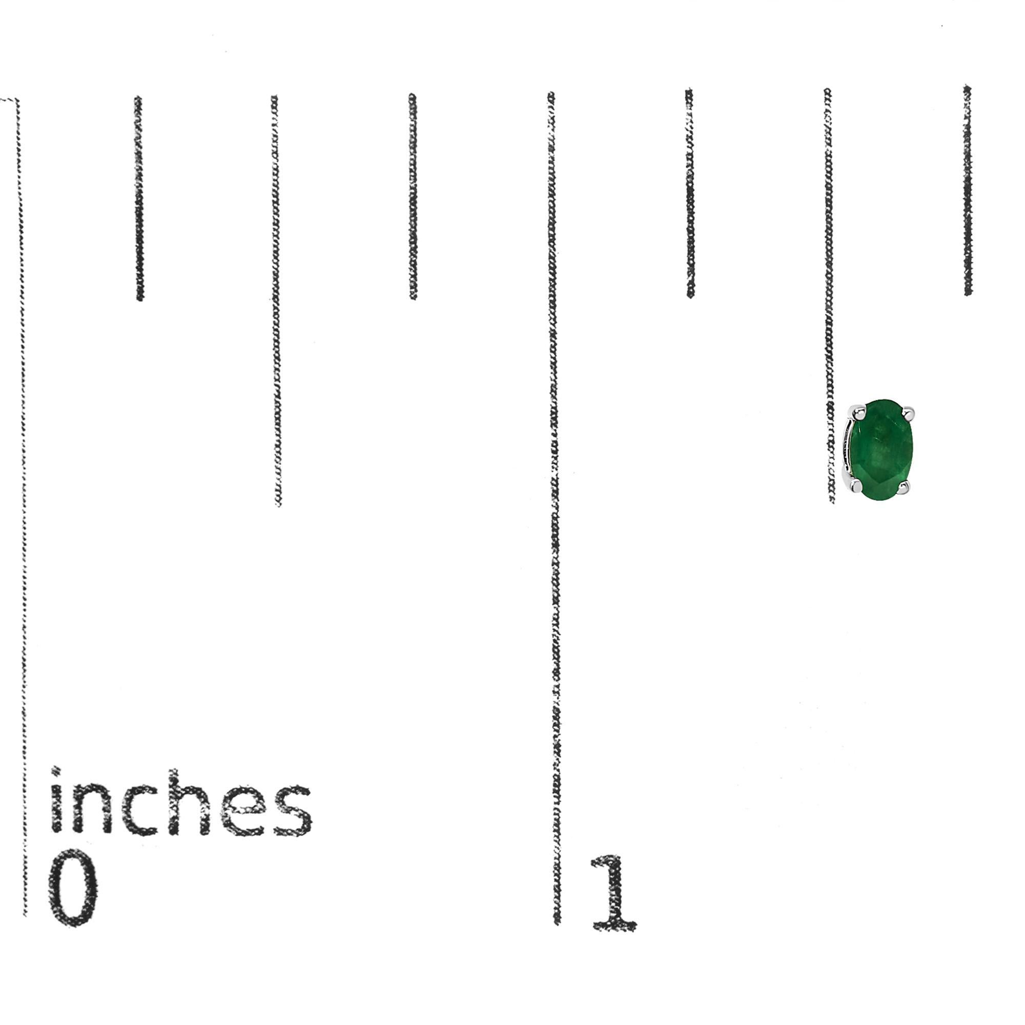 14K White Gold 5x3 MM Oval Green Emerald Solitaire Stud Earrings In New Condition For Sale In New York, NY