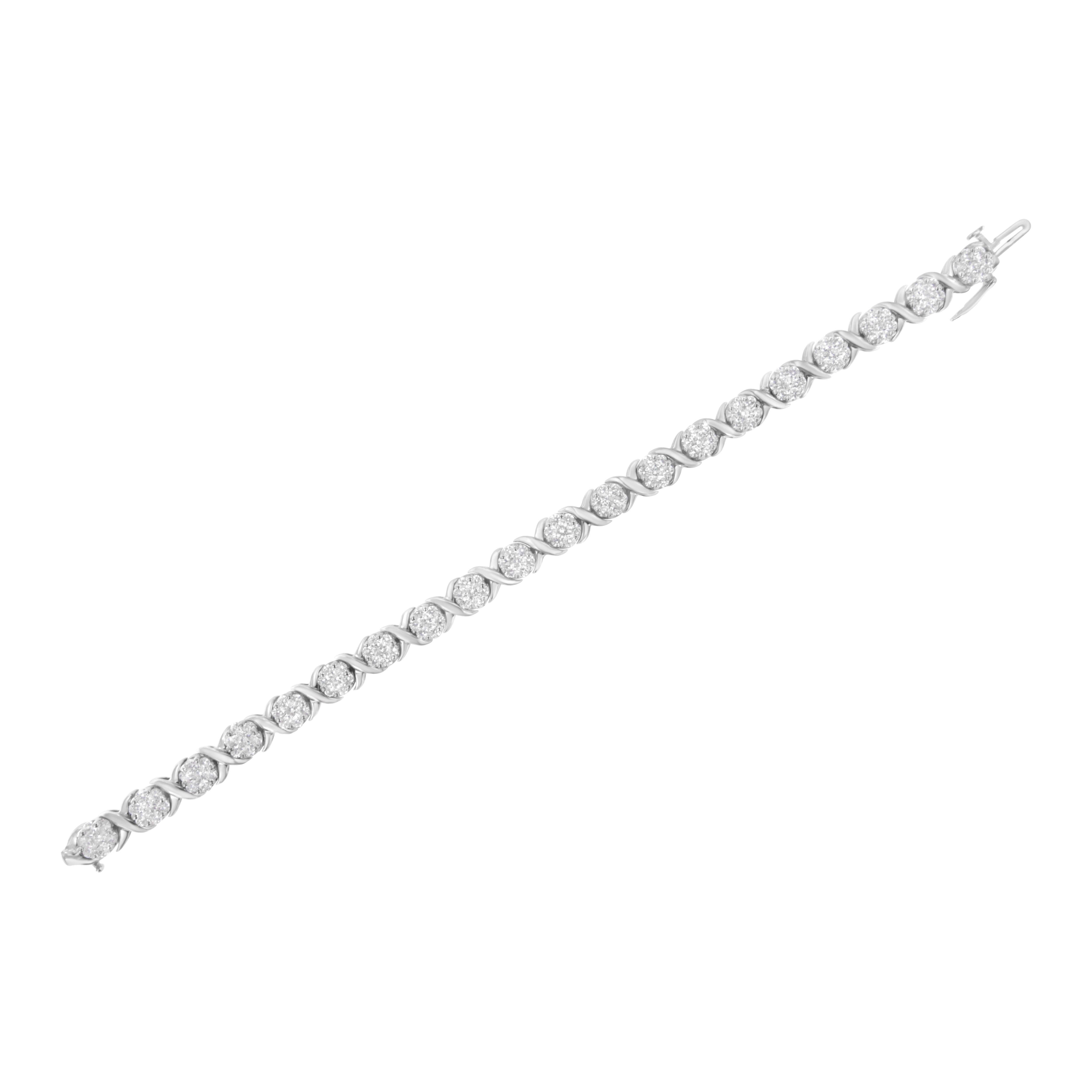 14K White Gold 6 1/3 Carat Diamond Cluster X-Link Bracelet In New Condition In New York, NY