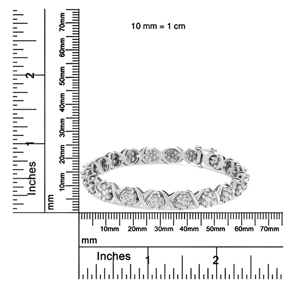 14K Weißgold 6 1/3 Karat Diamant-Cluster-Armband mit X-Gliederarmband im Angebot 1