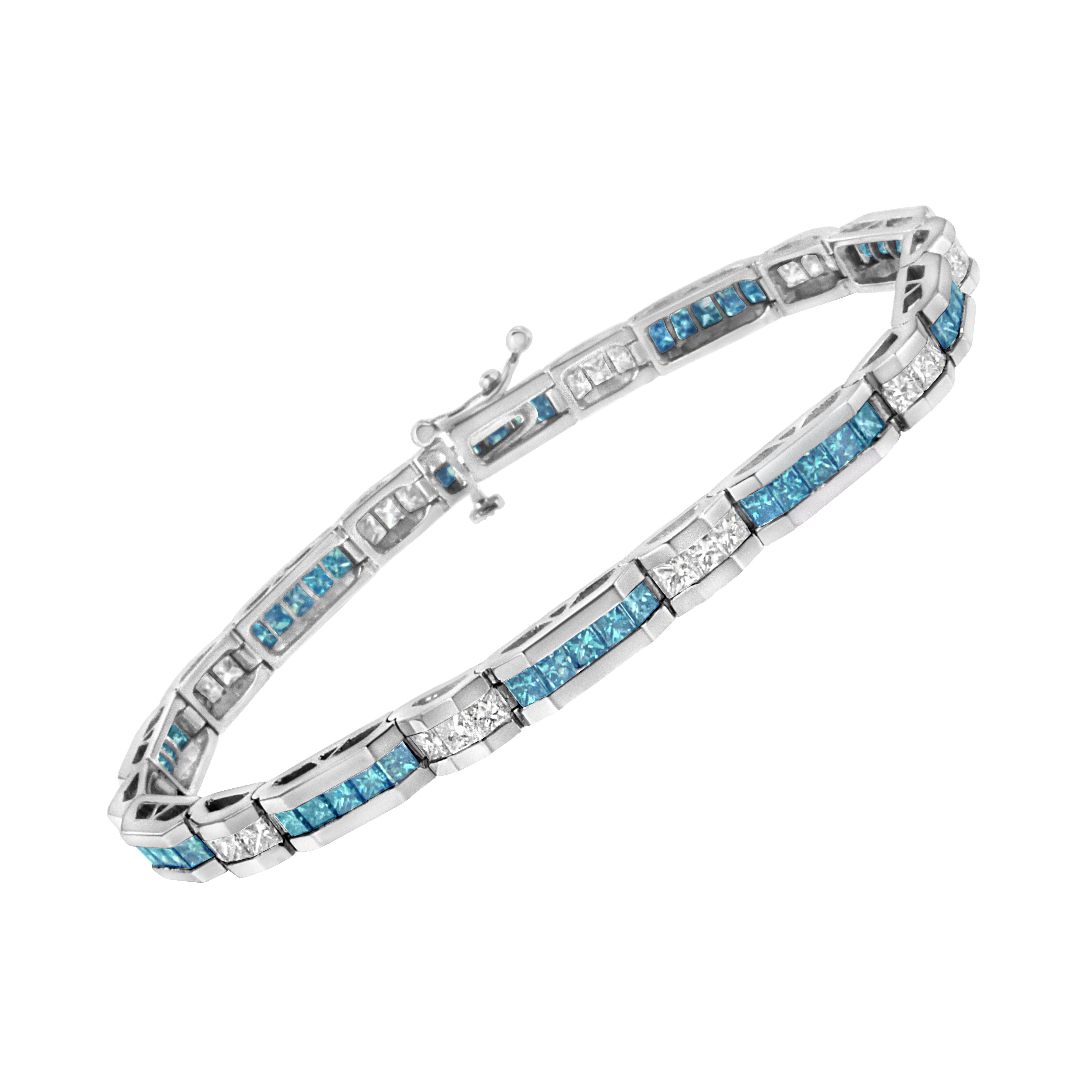 Contemporaneo Bracciale tennis in oro bianco 14K con diamanti bianchi e blu trattati da 6 1/3 di carati