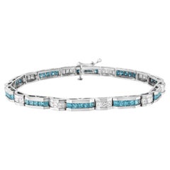 14K White Gold 6 1/3 Carat White and Treated Blue Diamond Tennis Bracelet