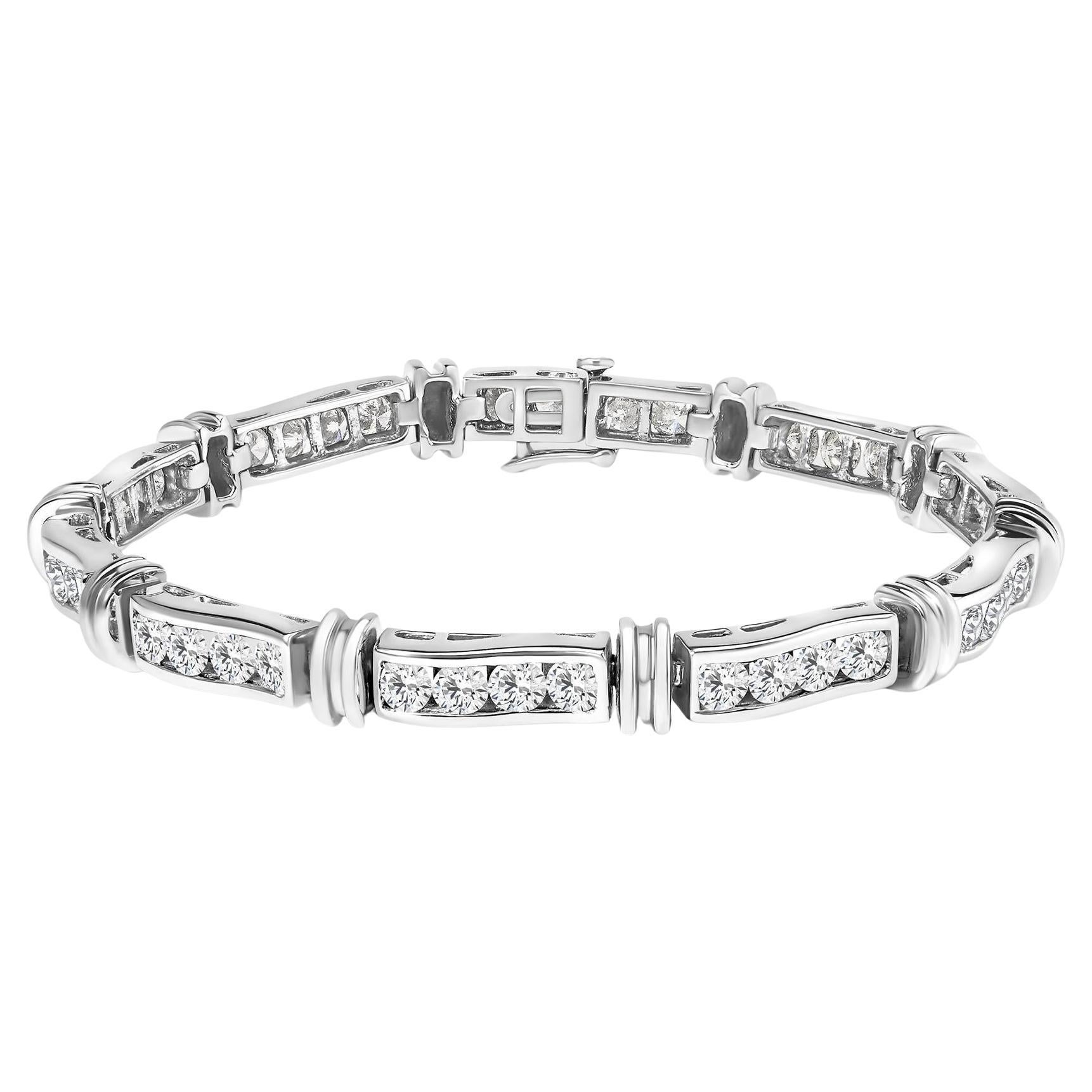 14K White Gold 6 3/4 Cttw Diamond 4 Stone Link Bracelet