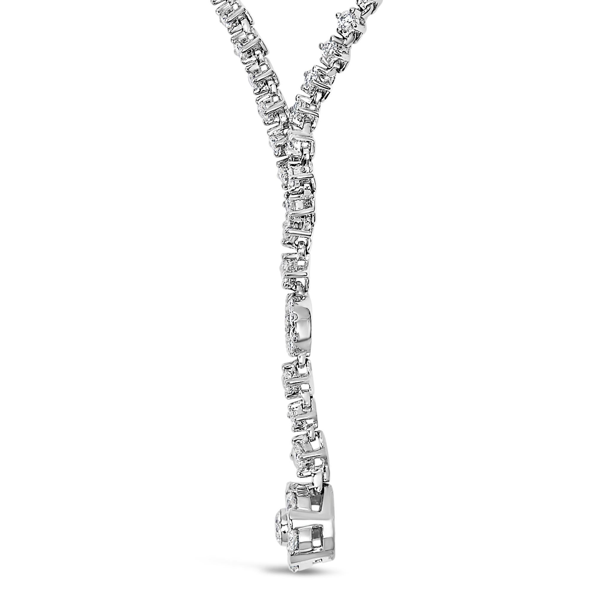Modern 14K White Gold 6/7 Cttw Diamond Drop and V Necklace For Sale