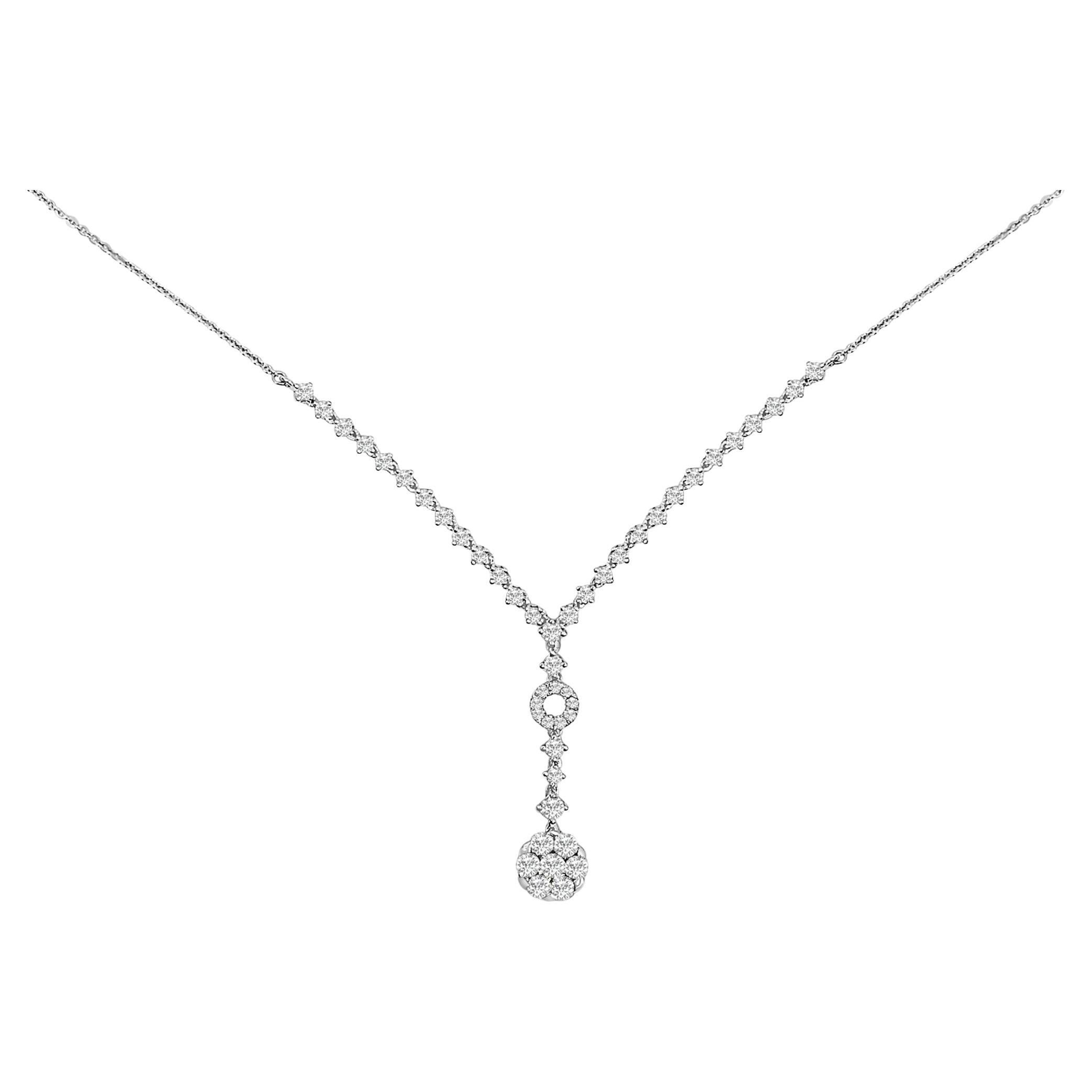 14K White Gold 6/7 Cttw Diamond Drop and V Necklace For Sale