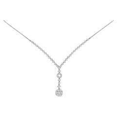 14K White Gold 6/7 Cttw Diamond Drop and V Necklace