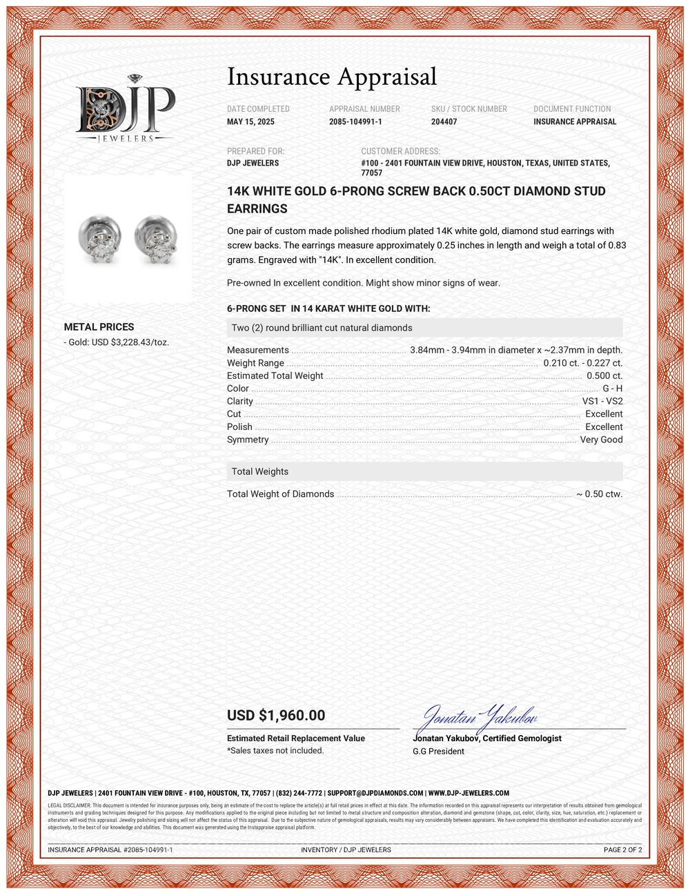 14K Weißgold 6-Schnallen-Ohrstecker mit Schraubenverschluss und 0,50 Karat Diamanten im Angebot 1