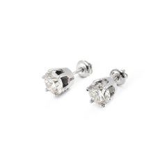 14K White Gold 6 Prong Screw Back 2.60 CT Round Diamond Stud Earrings