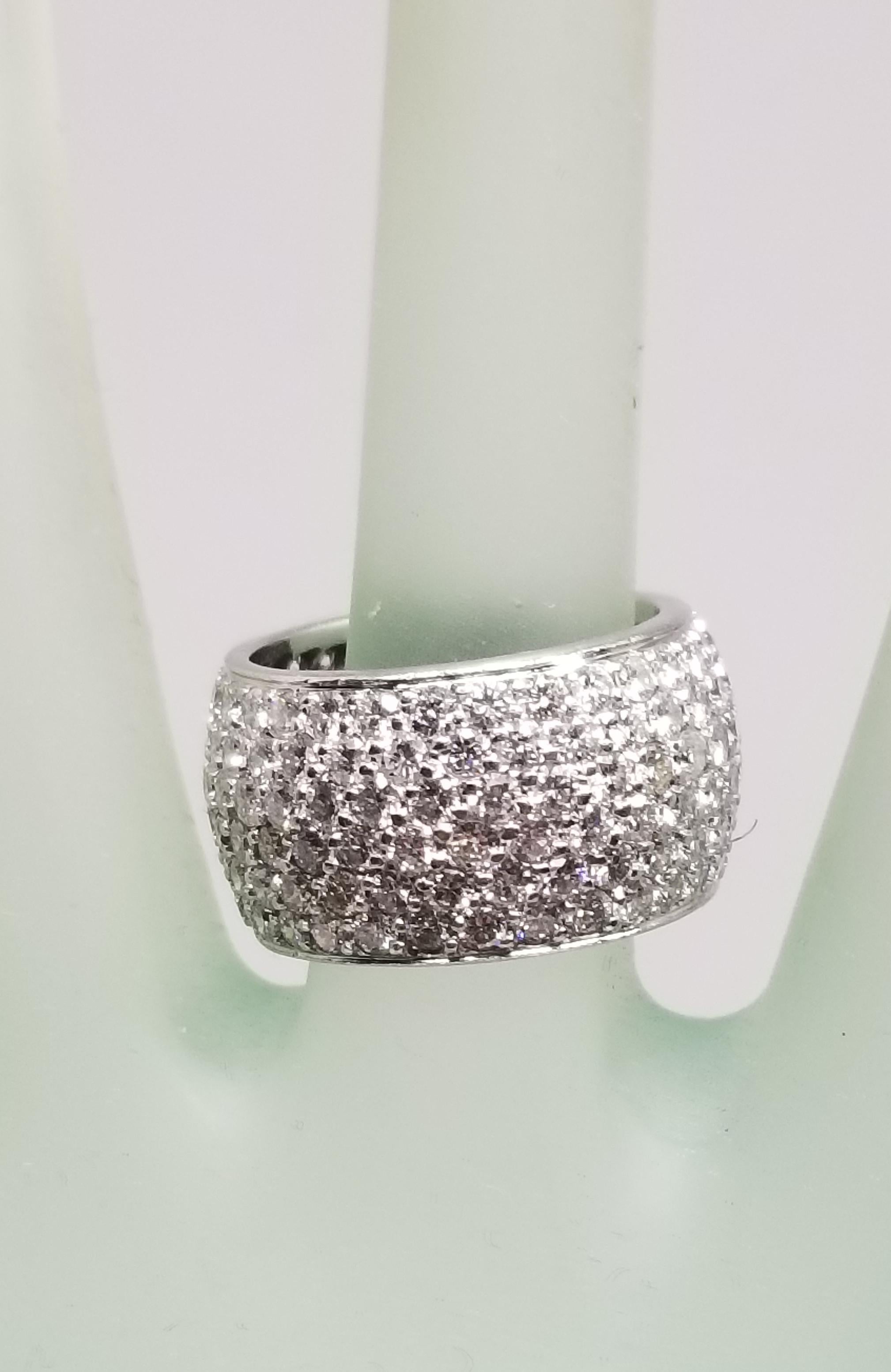 Round Cut 14k White Gold 6 Row Diamond Pave' Eternity Ring 7.03 carats For Sale