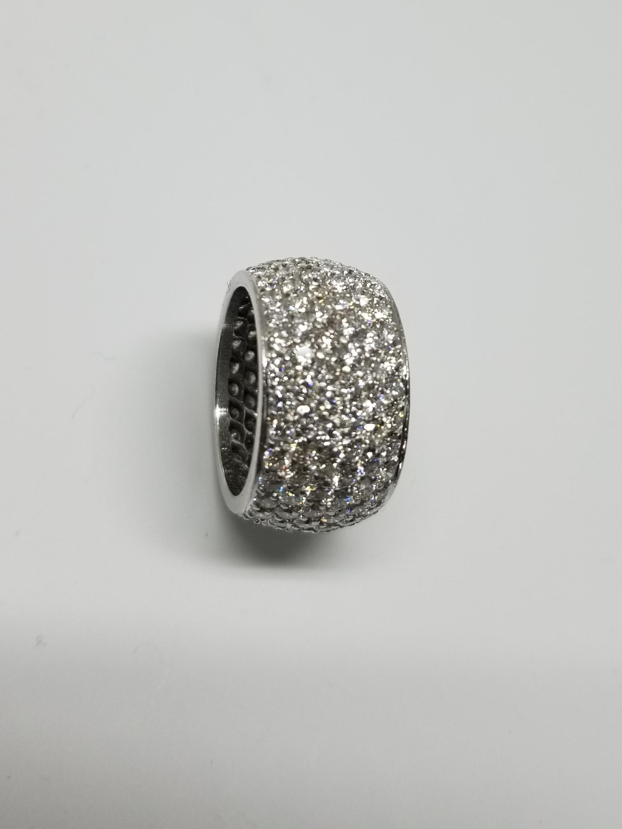 Women's 14k White Gold 6 Row Diamond Pave' Eternity Ring 7.03 carats For Sale