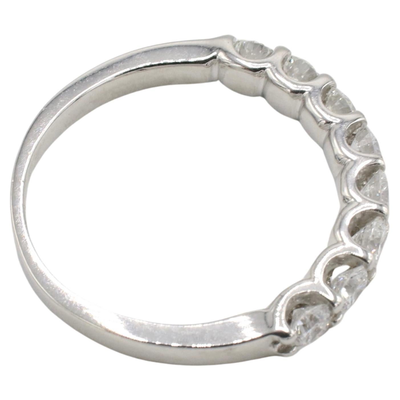 Modern 14K White Gold .60 Carat 8 Stone Natural Round Diamond Half Wedding Band Ring For Sale