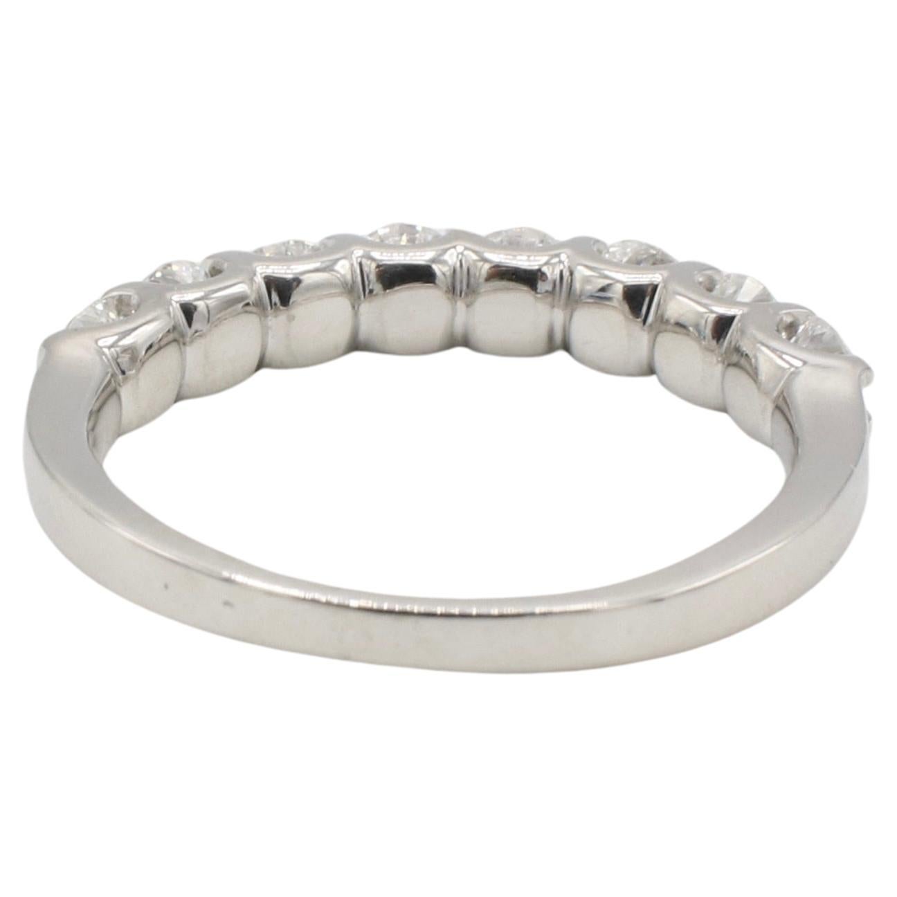 Round Cut 14K White Gold .60 Carat 8 Stone Natural Round Diamond Half Wedding Band Ring For Sale