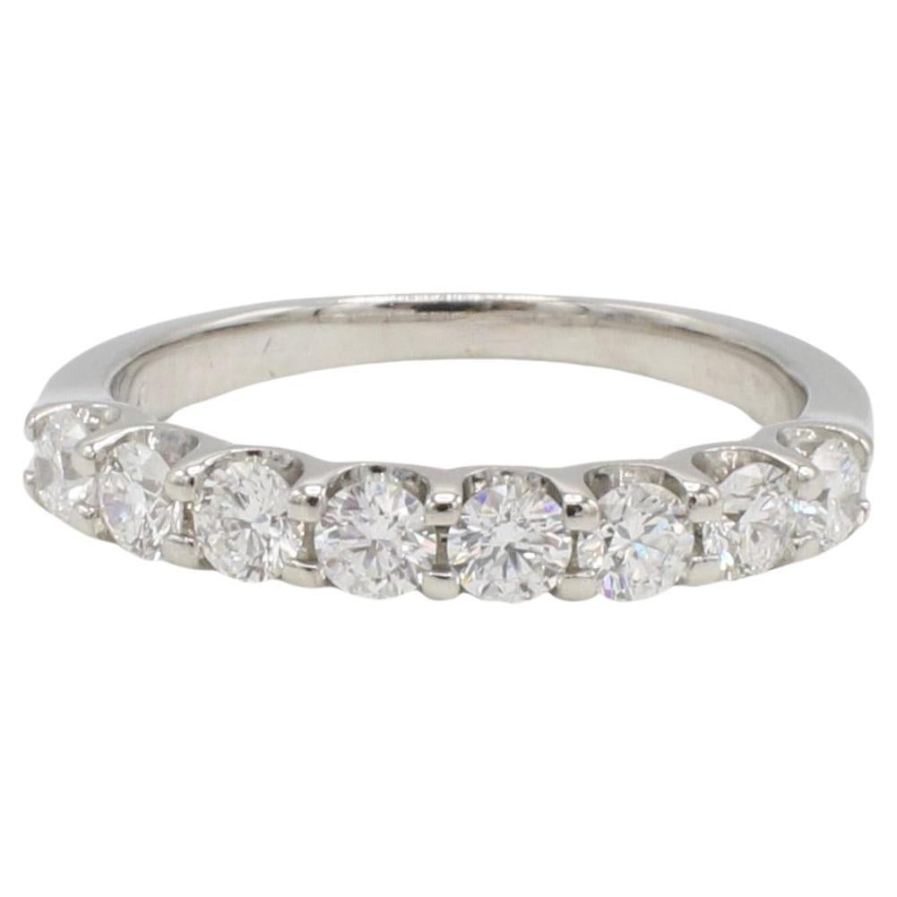 14K White Gold .60 Carat 8 Stone Natural Round Diamond Half Wedding Band Ring For Sale