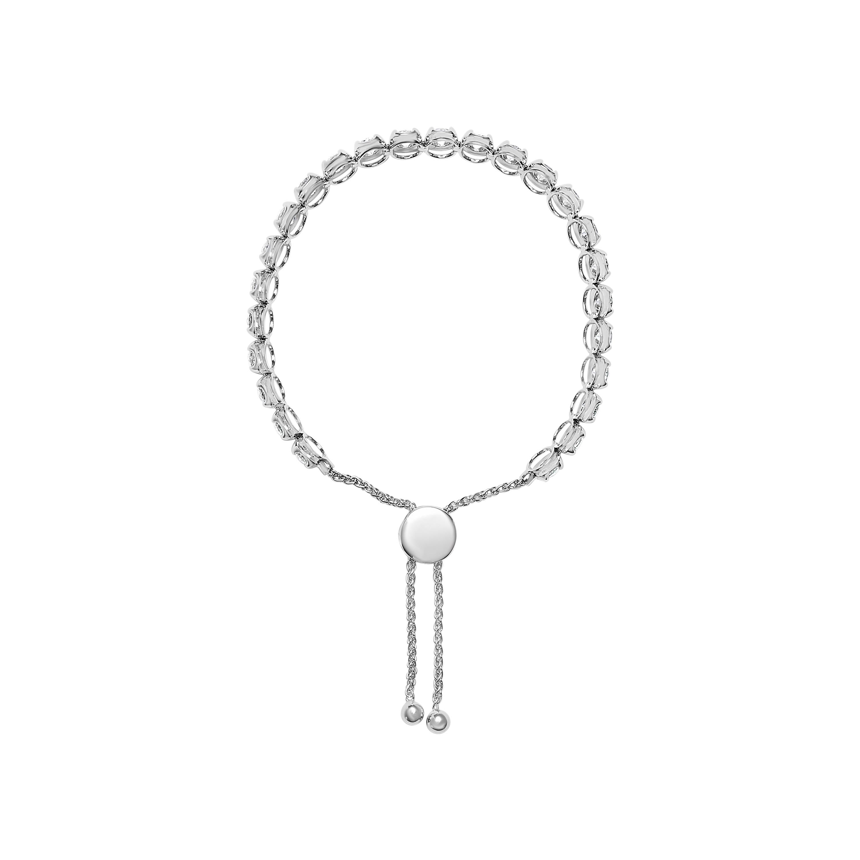 Modern 14K White Gold 6.0 Carat Diamond 4”-10” Adjustable Bolo Tennis Bracelet For Sale