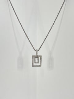 Collana con ciondolo a rettangolo con doppio diamante in oro bianco 14K .60 CTW