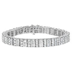 14K White Gold 6.00 Carat Alternating Round and Baguette Diamond Tennis Bracelet