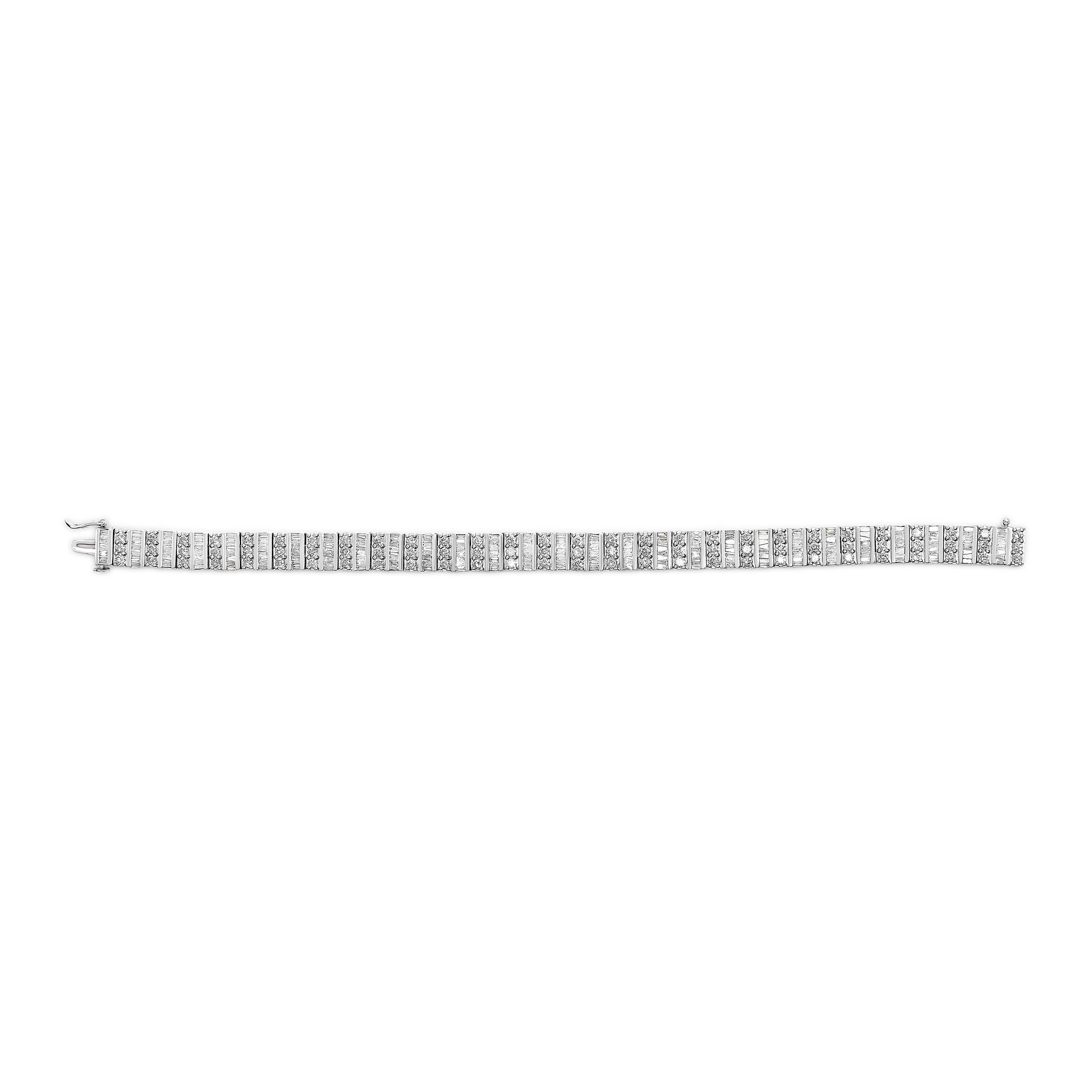 Modern 14K White Gold 6.00 Cttw Round and Baguette Diamond Tennis Bracelet- 7