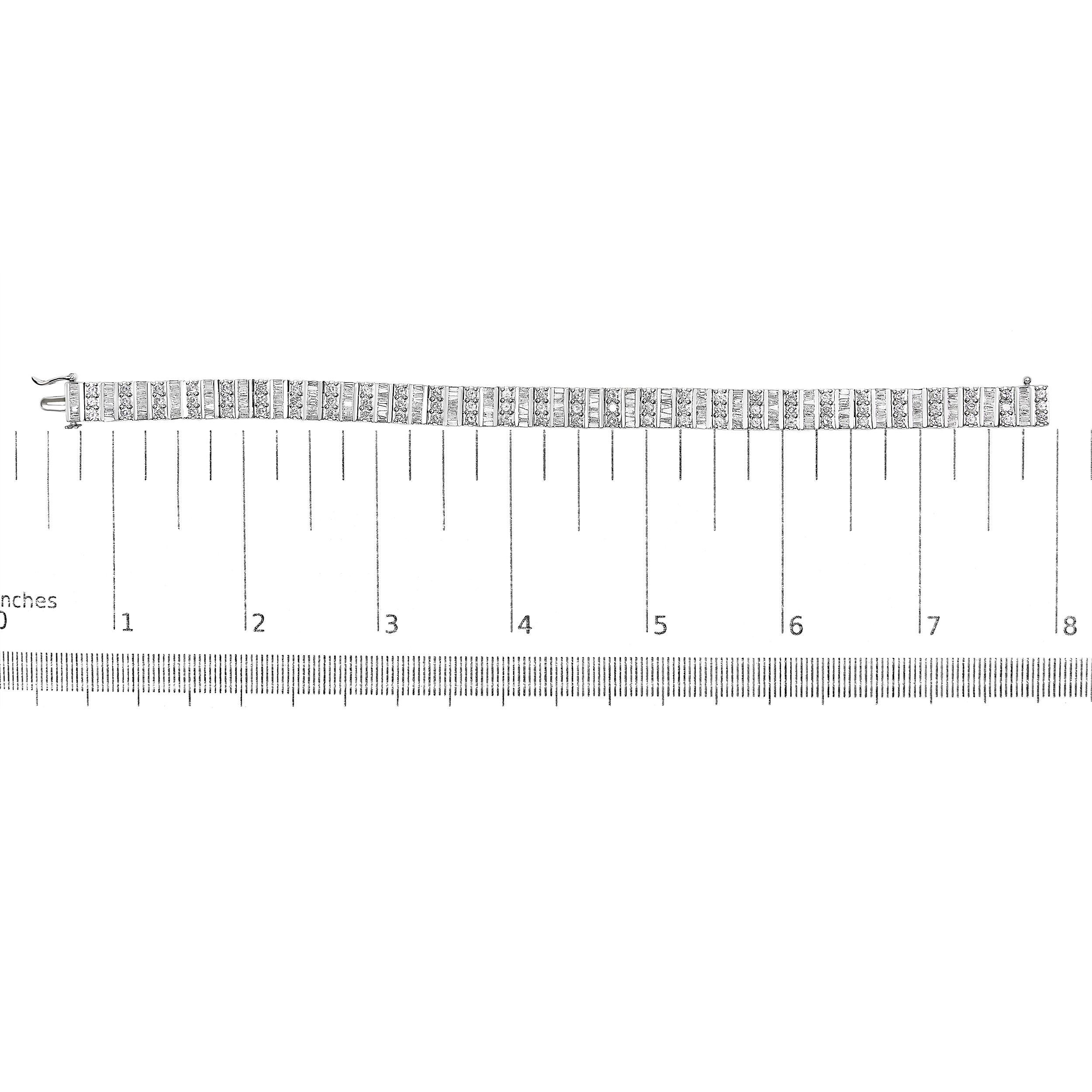 14K White Gold 6.00 Cttw Round and Baguette Diamond Tennis Bracelet- 7