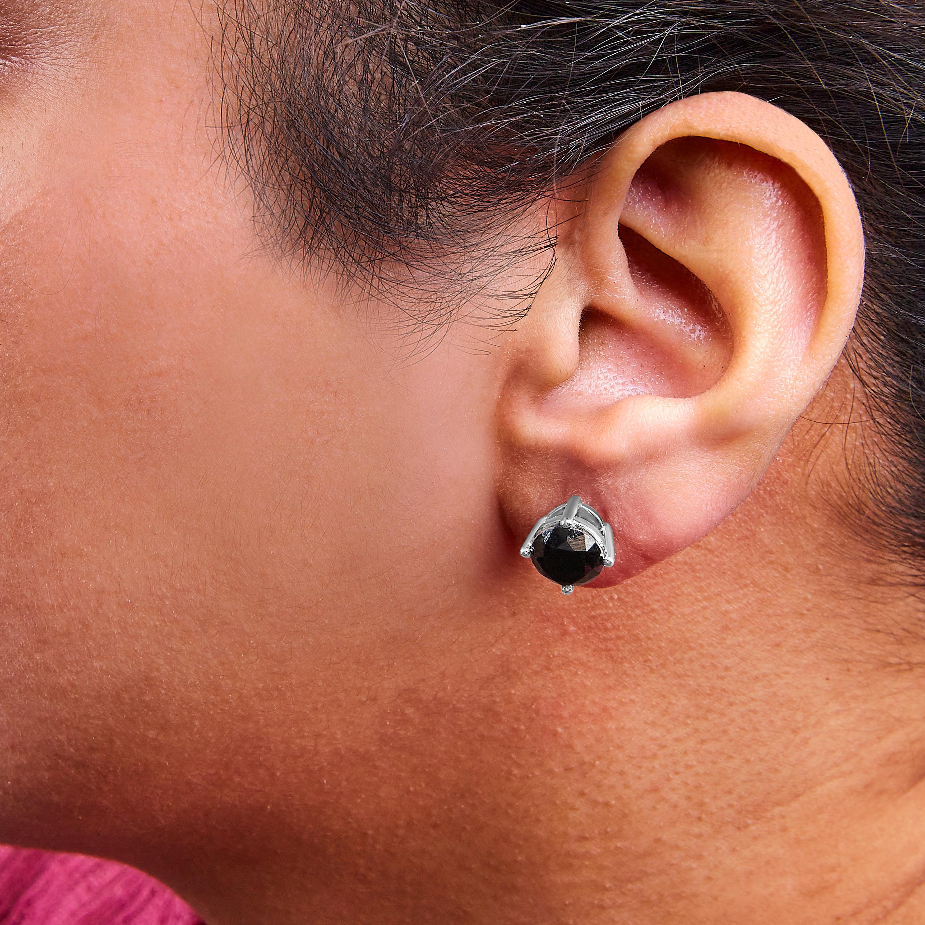 14K White Gold 6.00 Cttw Round Brilliant-Cut Black Diamond Classic Stud Earrings In New Condition In New York, NY