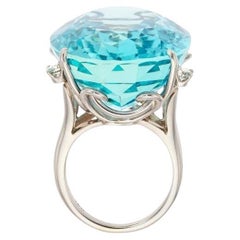 14k White Gold 60.05 Carat Aquamarine Ring with 0.55 Carat Diamond , Size 6.5