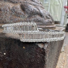 14k White Gold 6.08ctw Fiery Brilliant Baguette & Round Diamond Hinged Bracelet