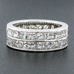 14k White Gold 6.0ct Princess Channel Diamond Dual Double Row Eternity Band Ring