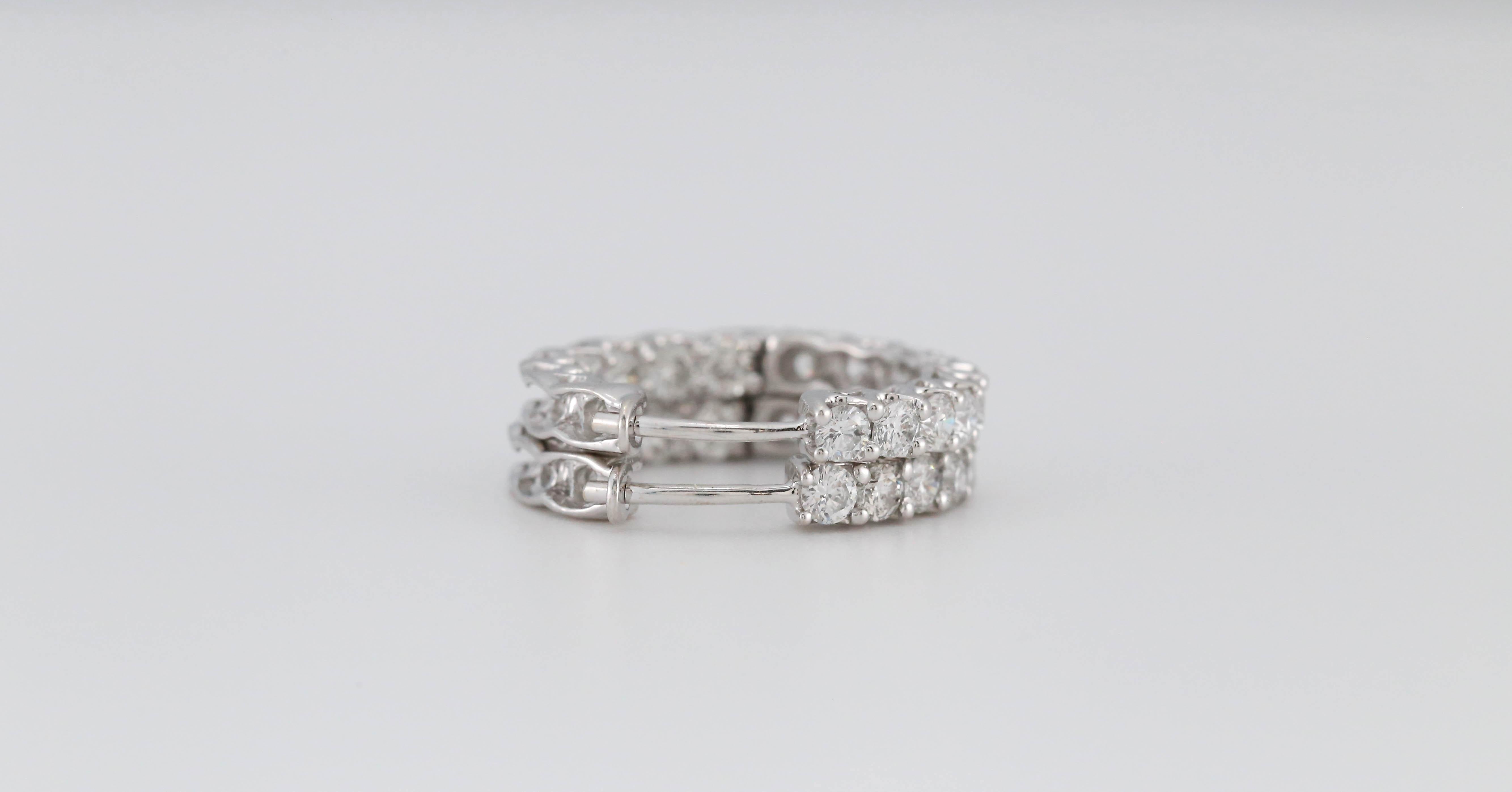 Round Cut 14k White Gold 6.12ctw Diamond Hoop Earrings - 6.9g For Sale